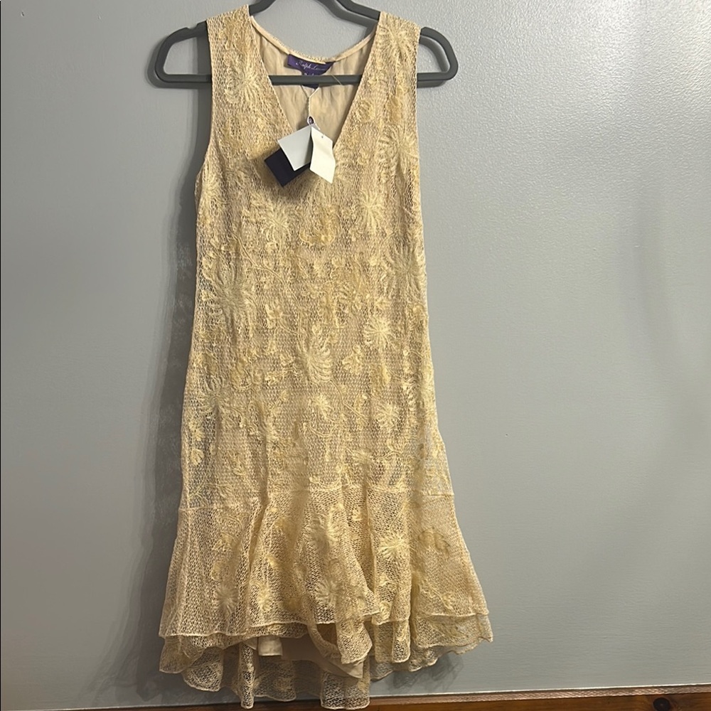 NWT Ralph Lauren Purple Label Lace Embroidered Asymmetrical Tiered Lace Dress